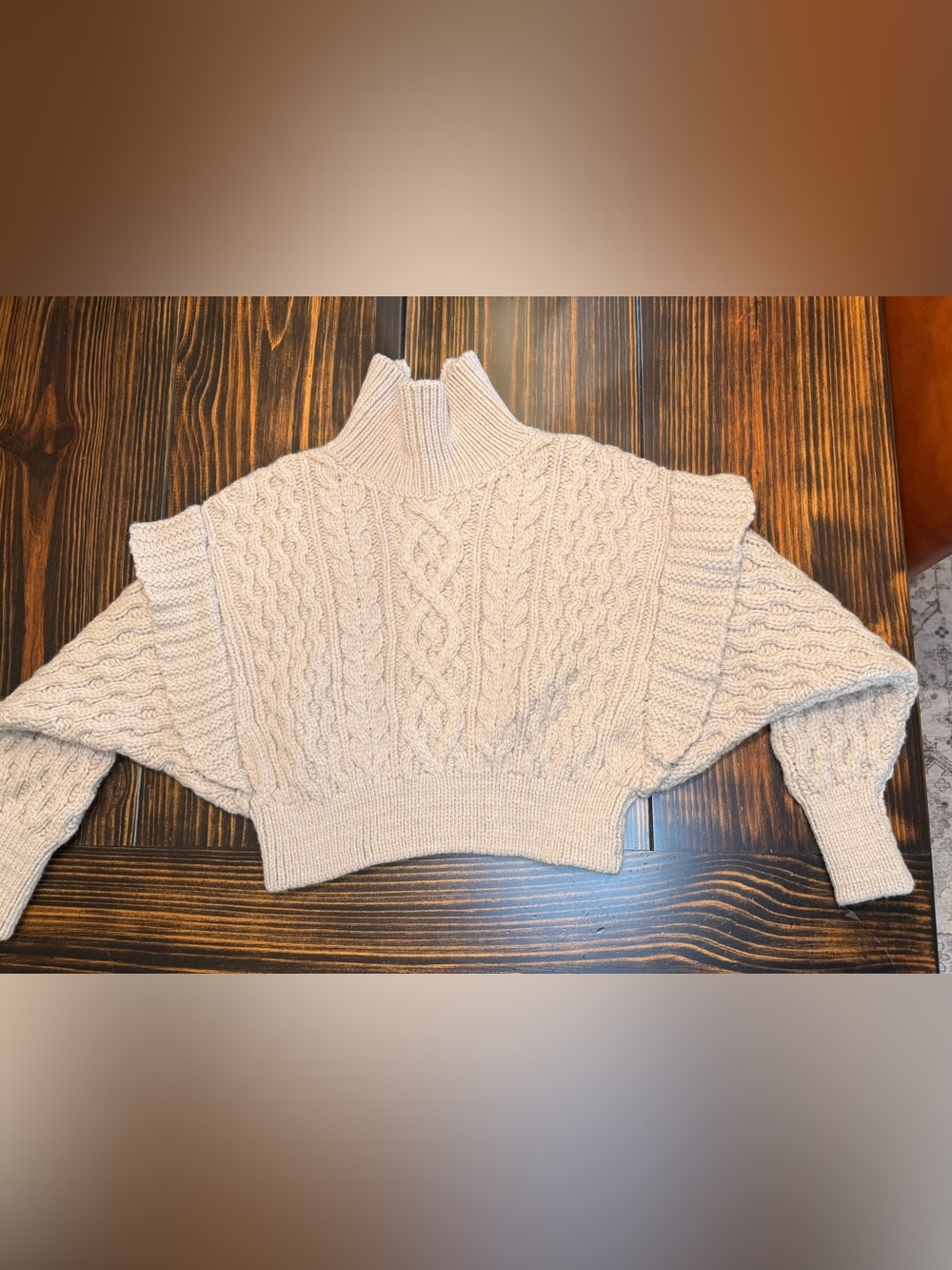 Maria Cher Dolman Sleeve Cable Knit Ruffle Sweater